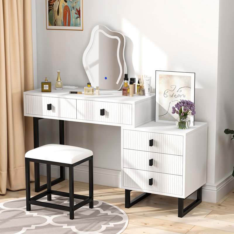 Ivy Bronx Large Vanity Desk Retractable Makeup Dressing Table Wayfair